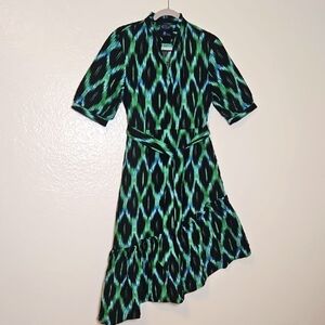 Chic Asymmetrical Dress in Green and Black